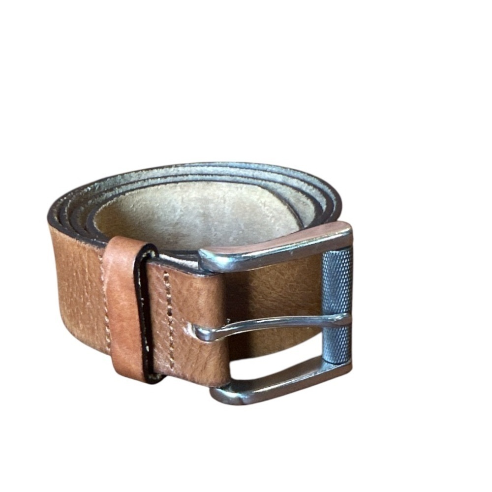 Men’s Well-Loved Brown Leather Belt with Silver Buckle, 38